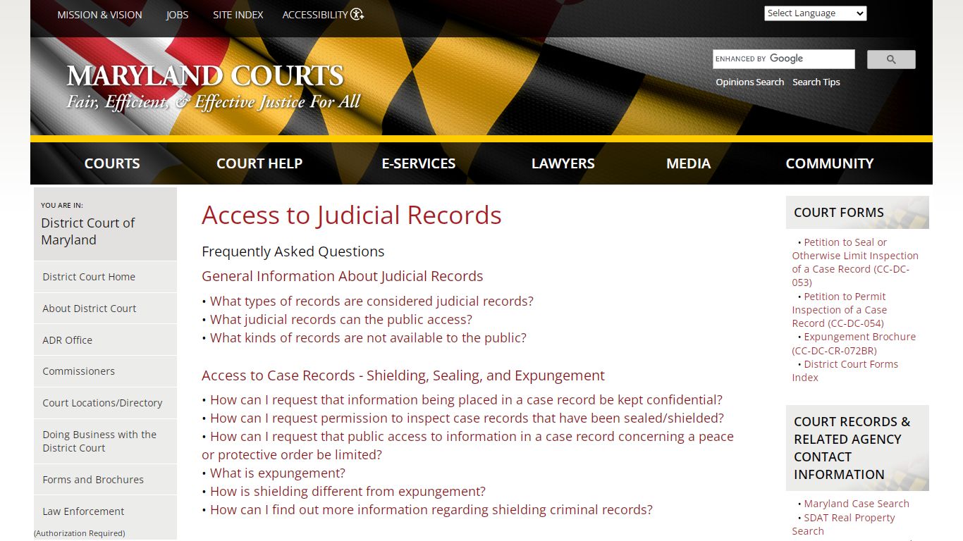 Access to Judicial Records | Maryland Courts